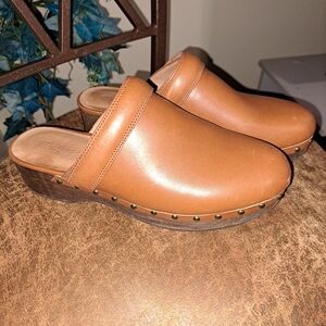 Madewell Tan Leather Mules Rounded Toe Slip-On